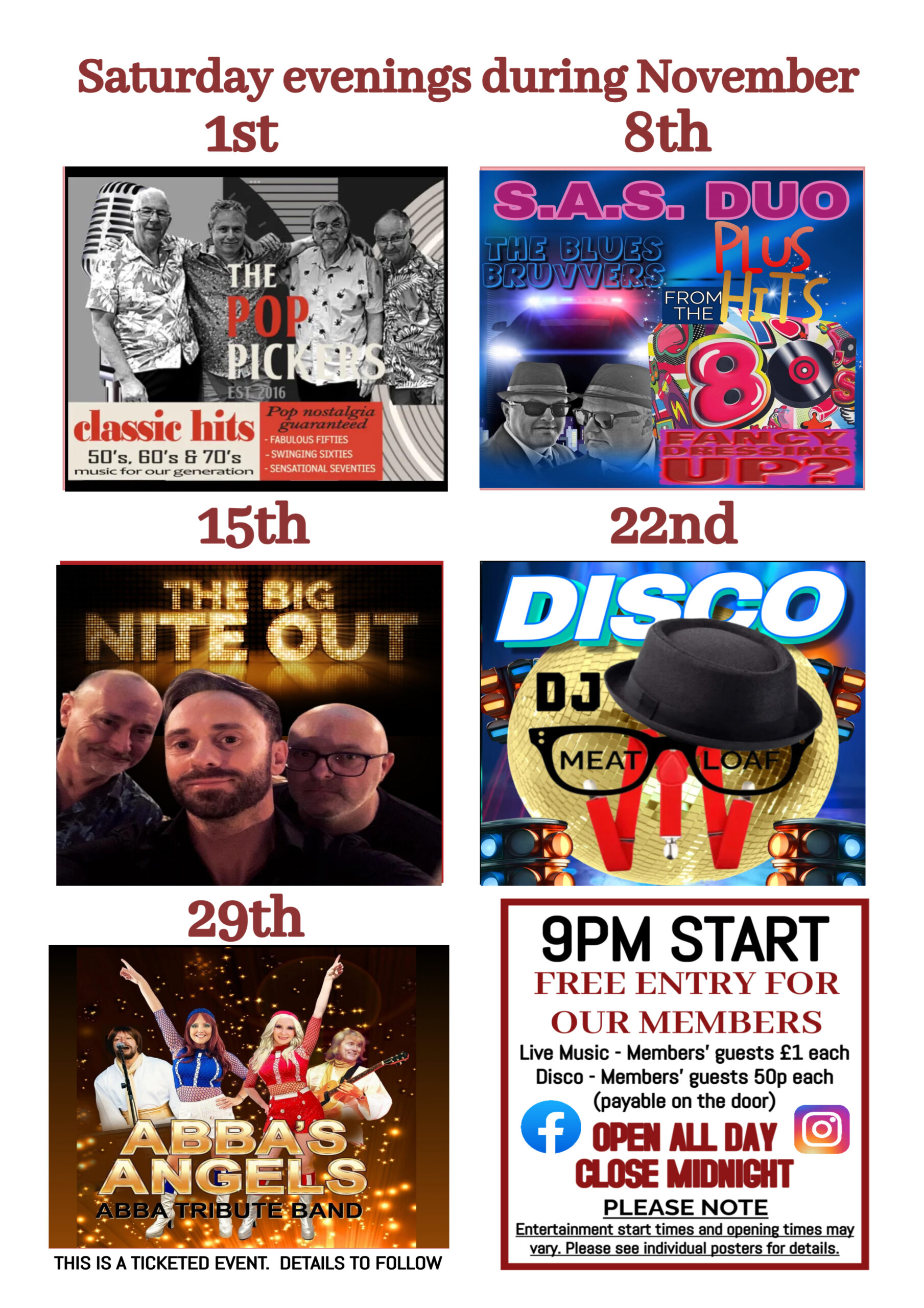 Saturday Evenings During November 2025 Sorted!