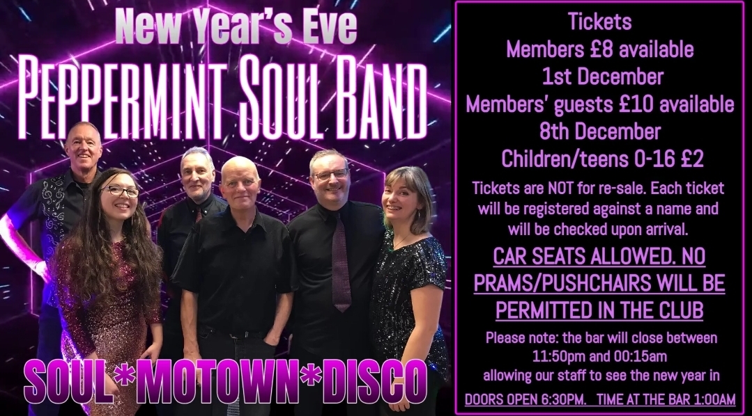 New year’s Eve PEPPERMINT Soul Band at the Victory Club Selsey
